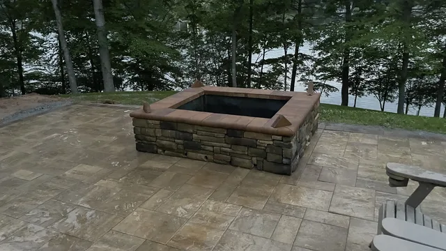 Lakeside stone fire pit