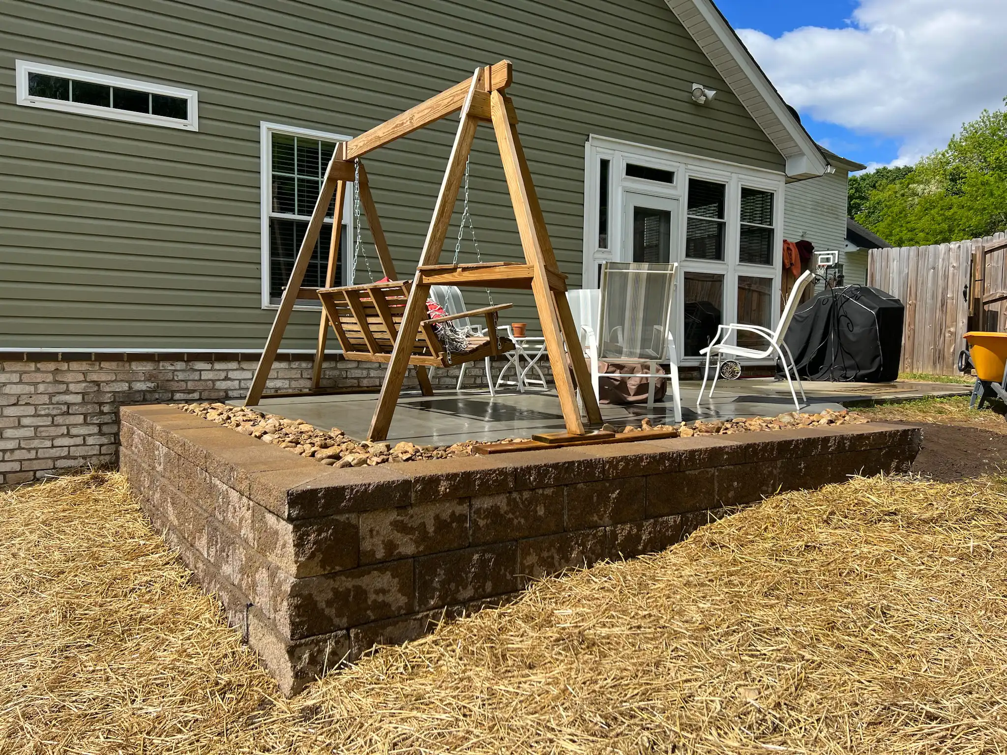 Paver patio with retaining wall and landscaping in Roanoke VA